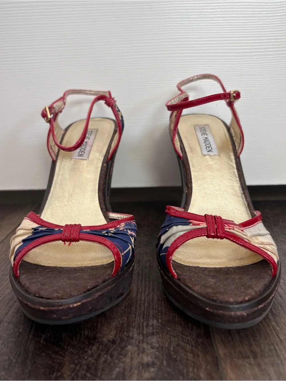 Steve Madden Lynbrook Red Floral Cork Wedge Sandals